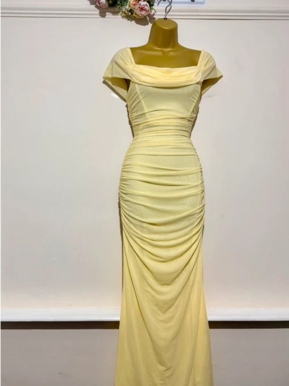 Ruched Maxi Dress in Yellow